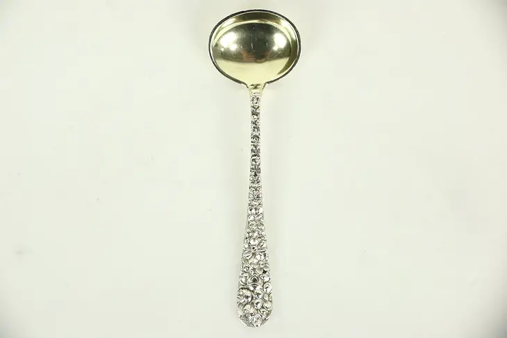 Master Salt Spoon with Gold Wash, Repousse Sterling Silver by Kirk Stieff