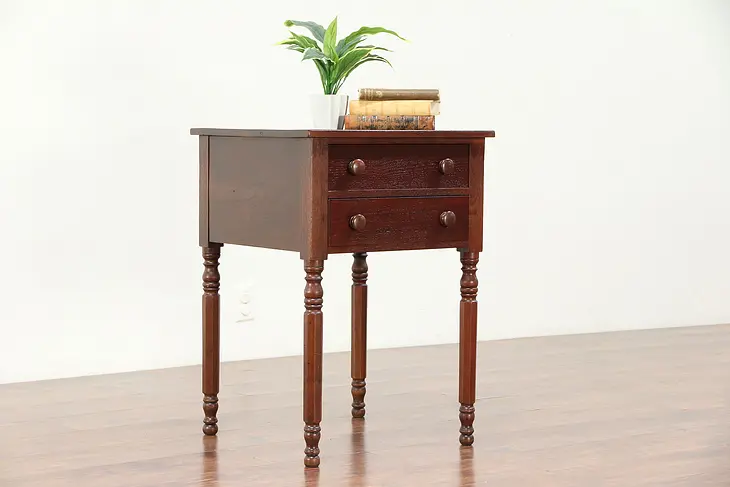 Walnut Antique 1835 Lamp or End Table or Nightstand, 2 Drawers #29974