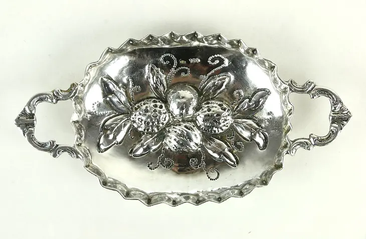 Repousse Hand Made 900 Silver Antique Tiny Ring Tray or Nut Dish