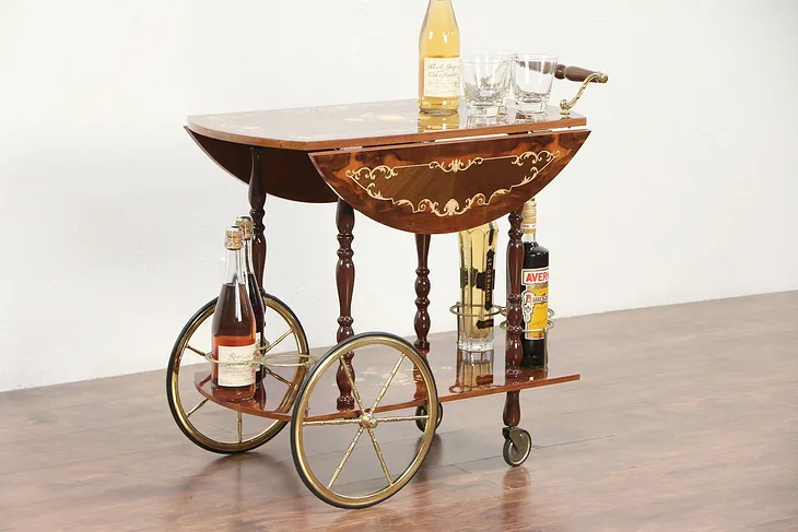 Italian Marquetry Vintage Bar Cart, Tea, Beverage or Dessert Trolley #29323