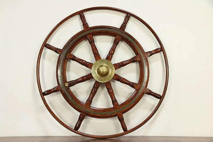 Dutch 1900's Antique Salvage Mahogany & Brass 52" Ship Wheel or Helm #29793