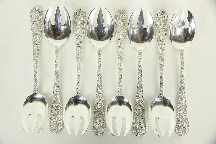 Set of 8 Ice Cream Forks, Repousse Sterling Silver by Kirk Stieff