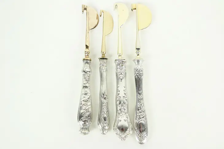 Group of 4 Antique Silver Fruit or Cheese Knives #28922
