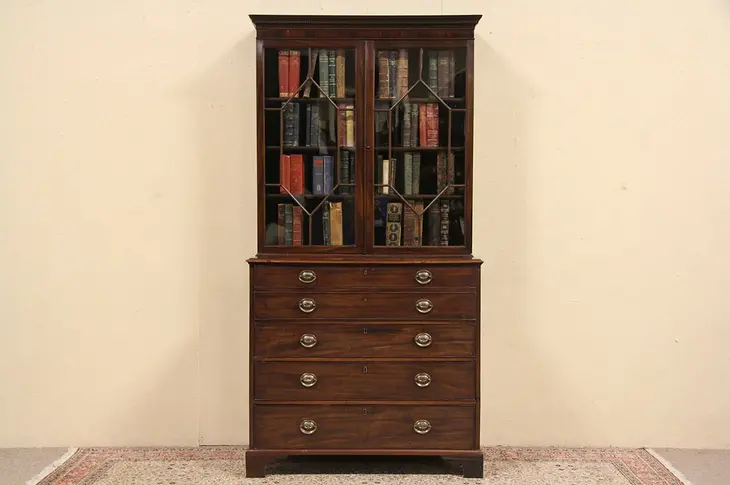 Georgian English Antique 1840 Secretary Desk & Bookcase