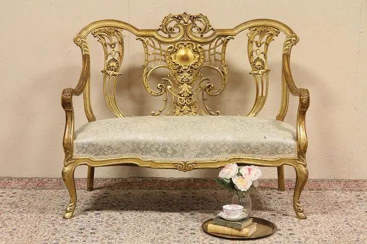 Swedish Carved Gold Antique 1895 Settee or Loveseat