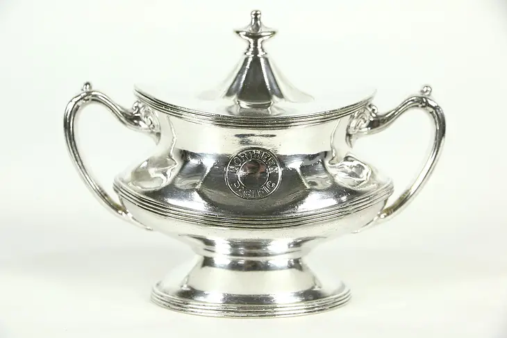 Nothern Pacific RR Silver Antique Covered Sugar Bowl, Signed Reed & Barton