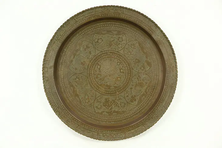 Chinese Zodiac Hand Engraved 30" Patinated Brass Tray or Platter