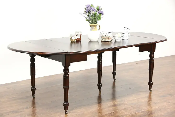 Victorian 1880 Antique Walnut Dining Table, 5 Legs, 3 Leaves Extends 7' 10"