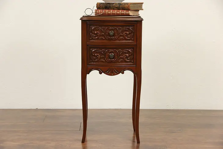 French Style 1930's Vintage Carved Nightstand or End Table