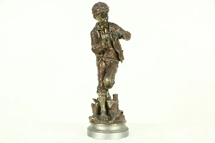 Sculpture of a Fishing Boy, Victorian 1880's Antique Statue