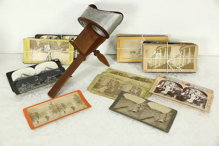 Stereoscope Viewer & Collection of Stereo Cards, Underwood of NY, Pat. 1904