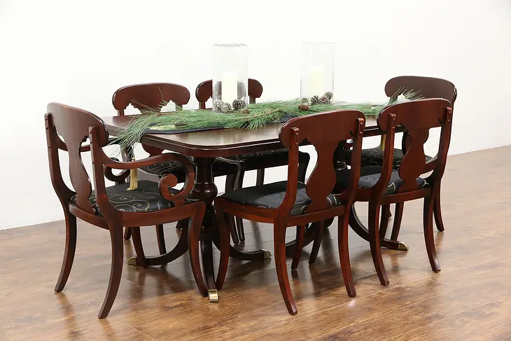 Mahogany Traditional Vintage Dining Set, Table & 3 Leaves, 6 Chairs, Drexel