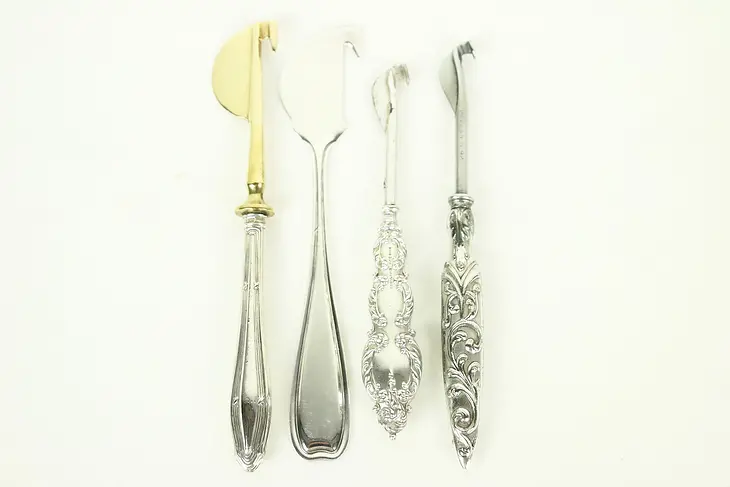 Group of 4 Antique Sterling & Silver Plate Cheese & Fruit Knives #28919