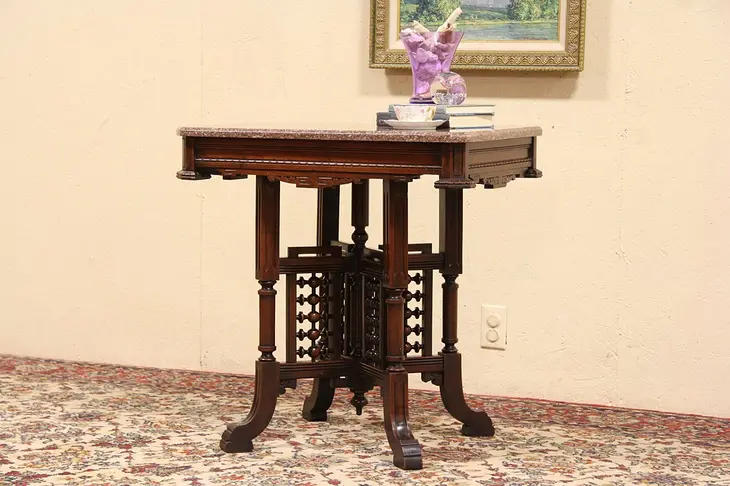 Victorian Marble Top 1890 Antique Lamp or Parlor Table