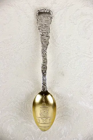 Ohio Sterling Silver Antique 1900 Souvenir Spoon, Cincinnati Fountain, Seal