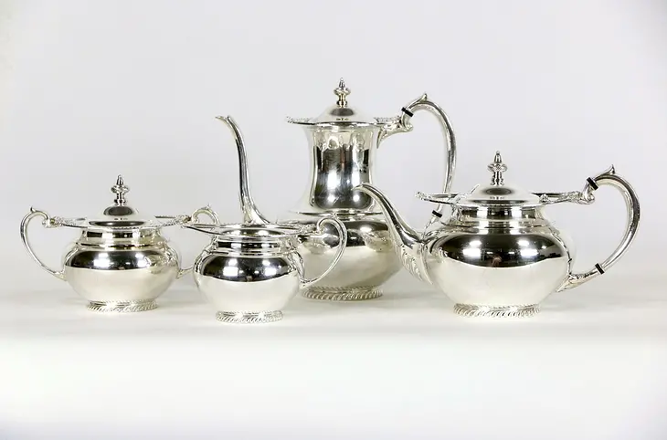 Silverplate Tea & Coffee 4 Pc. Serving Set, Signed Georgian by Community