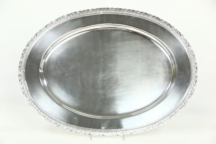 First Love Oval 21" Silverplate Tray, Signed Rogers