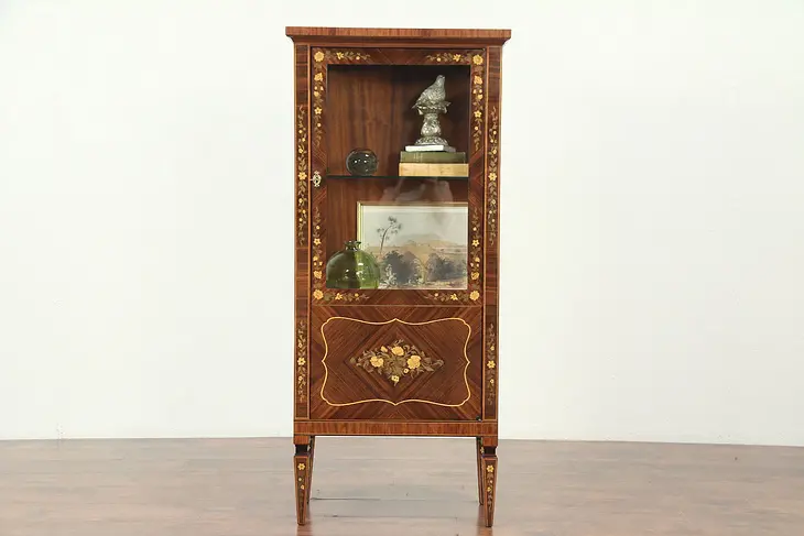 Rosewood  Marquetry Vintage Vitrine or Curio Display Cabinet, Italy #29024