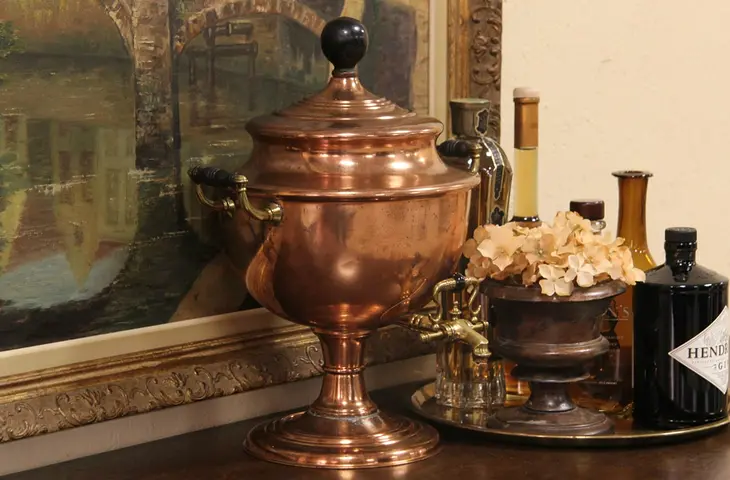 Copper & Brass 1910 Antique Samovar, Buffet Serving Pot
