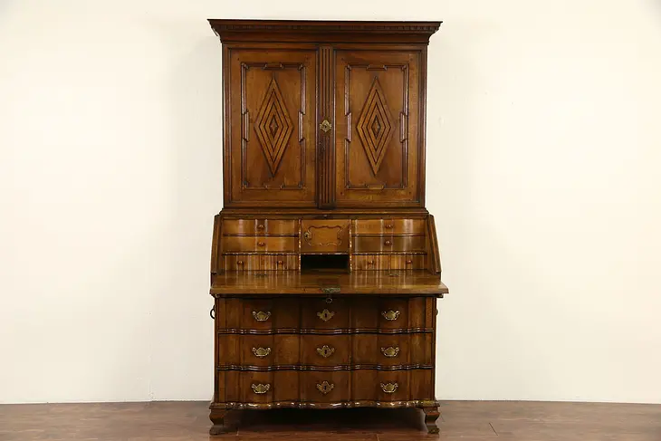 Oak Carved 1790's Antique Secretary Desk & Bookcase, Denmark