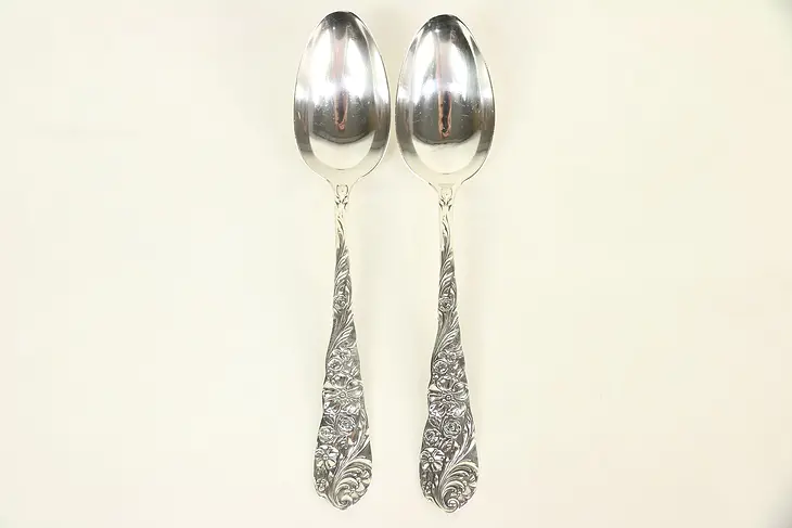 Pair Antique Victorian Sterling Silver Serving Spoons 4.2 Troy Oz. #29365