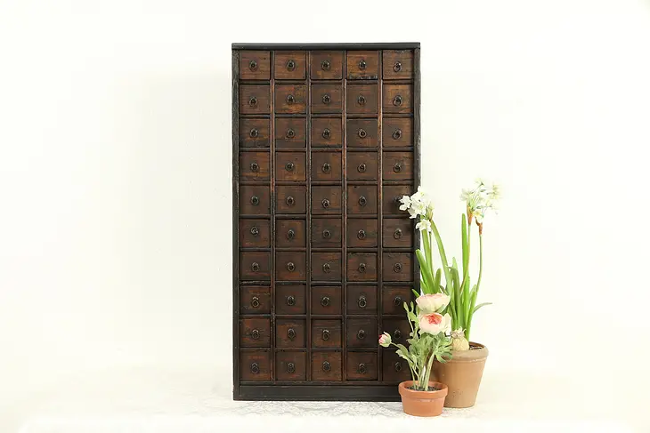 Chinese Antique 50 Drawer Spice, Apothecary, Jewelry or Collector Cabinet #32029
