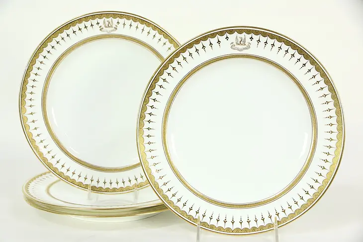 Set Of Four Minton Gold Rim 10 1/4" Plate, She Flies with her Own Wings Motto