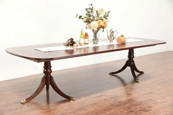 Georgian Traditional 10' Banded Mahogany Dining Table, Ethan Allen #29595