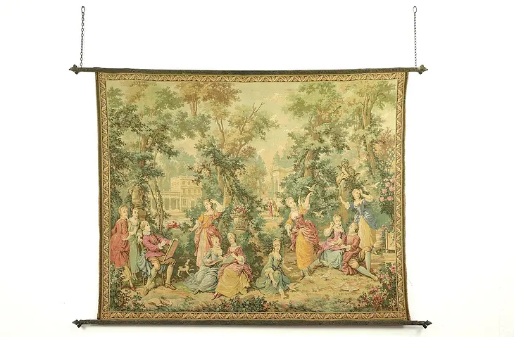 Court Garden Scene Tapestry with Hanging Bars, Made in France