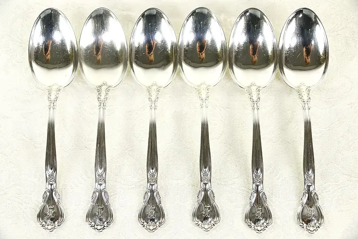 Chantilly Gorham Sterling Silver 6 Soup, Dessert or Serving Spoons,  7" K Mono