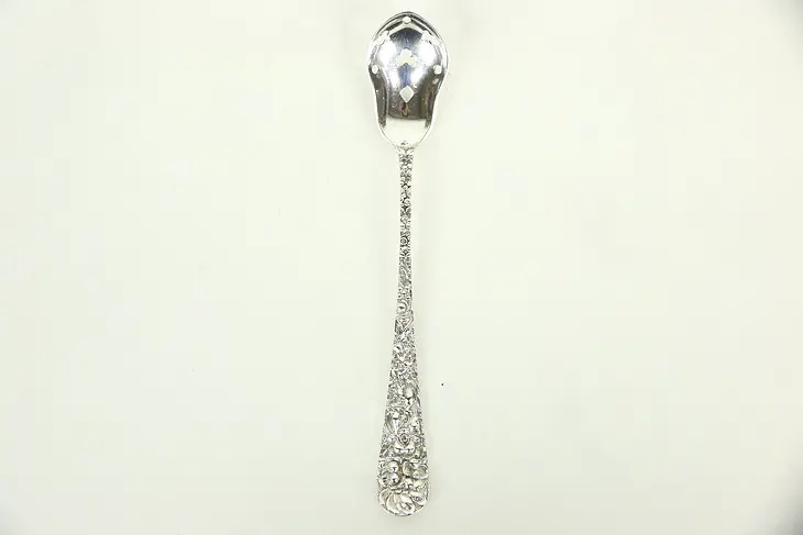 Pierced Olive Spoon, Repousse Sterling Silver by Kirk Stieff