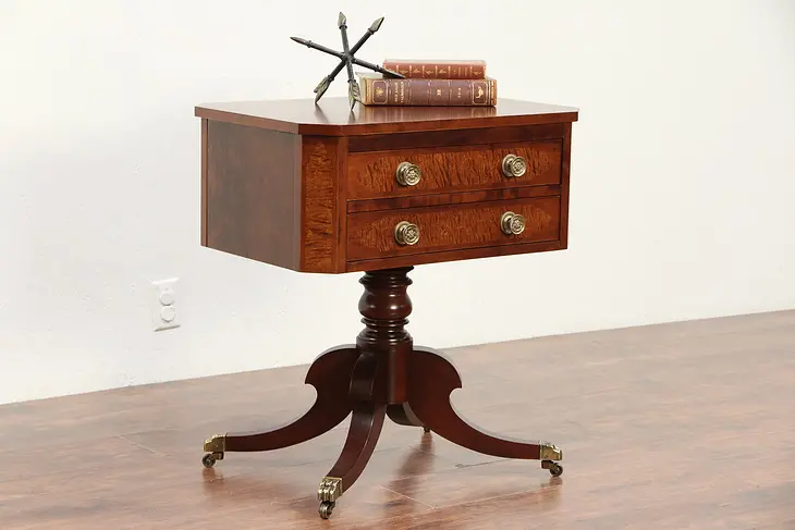 Regency Style Mahogany & Curly Maple Lamp or Hall Table, Nightstand #29504