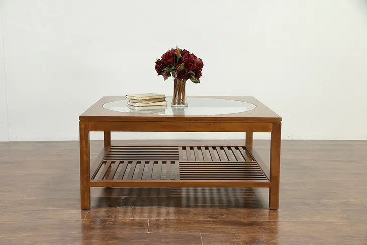 Stickley Signed Cherry & Glass Vintage Square Coffee Table, Dated 2001 #30054