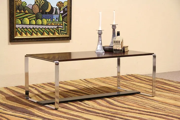 Rosewood & Chrome Midcentury Danish Modern Cocktail or Coffee Table
