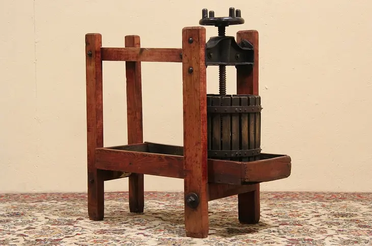 Wine, Cider or Juice Press, Oak & Iron with Stand