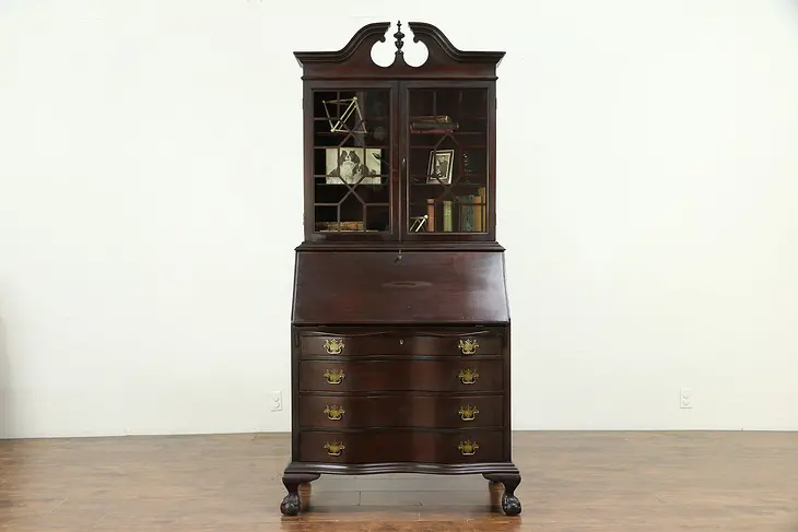 Georgian Style Antique Mahogany Secretary Desk & Bookcase Signed Rockford #30689
