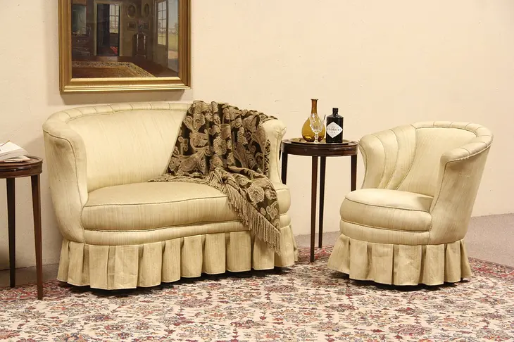 Upholstered 1880 Antique Settee & Tub Chair Set