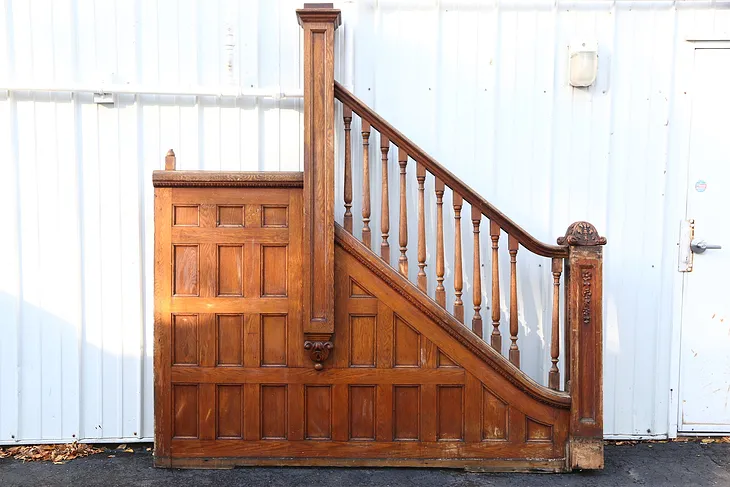 Victorian 1895 Oak Archictectural Salvage Staircase Railings & Newel Posts