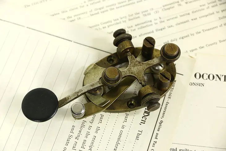 Telegraph Sending Key, Brass 1900 Antique Signed AT&T