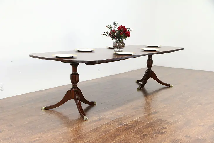 Traditional Banded Mahogany 10' Dining Table, 3 Leaves, Henkel Harris #30160