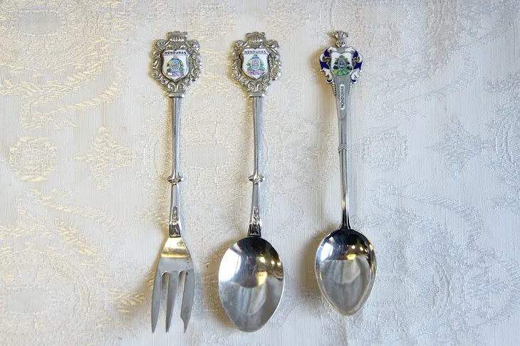 Set of Three Vintage Silver Souvenir Spoons, Honduras