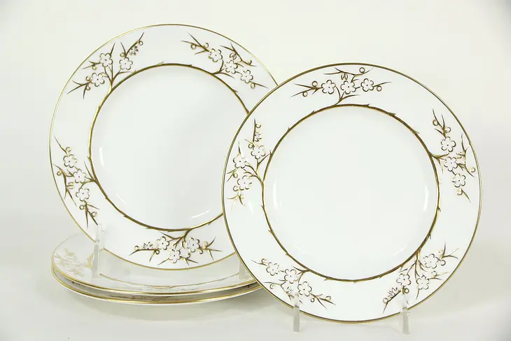Set of Four 6 1/4" Lunch Plates, Spode Blanche de Chine Pattern, Gold and White