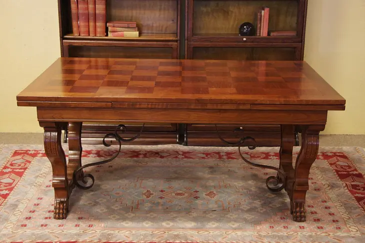 Antique Cherry Parquet Dining or Library Table