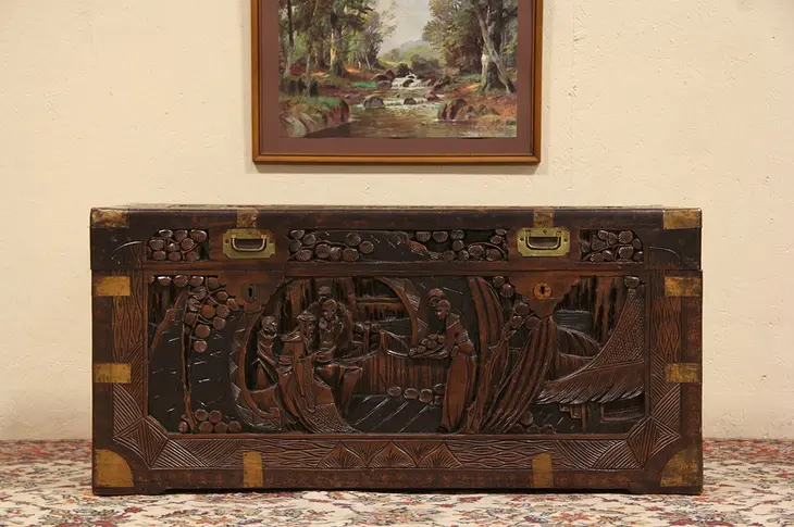 Carved Chinese 1920's Antique Trunk