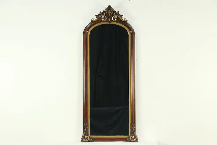 Victorian Antique 1860's Hand Carved Walnut Hall Mirror #29029