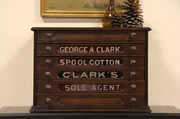 Clark Walnut 1890 Advertizing Spool Cabinet Jewel Box
