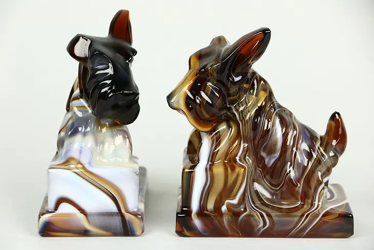 Imperial Slag Glass Pair of Vintage Scotty Dog Sculptures or Bookends