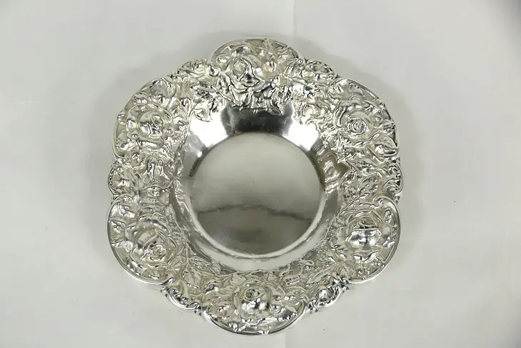 Sterling Silver Embossed Antique Tray with Roses