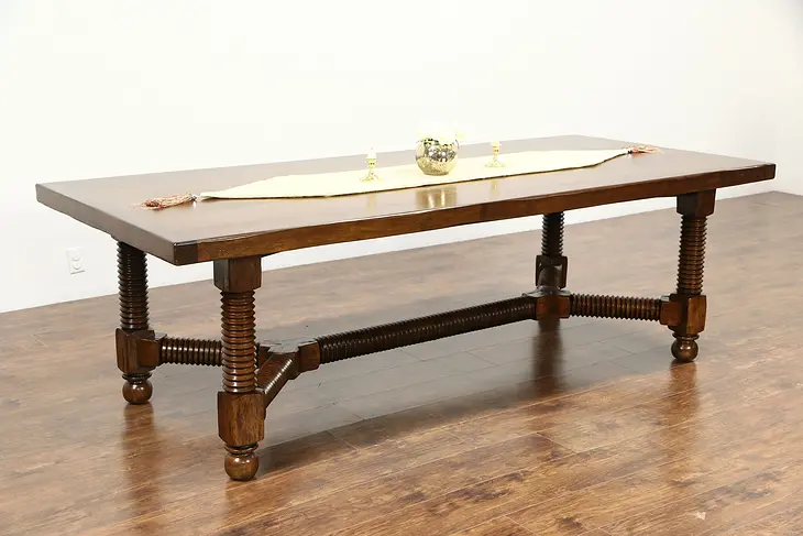 Walnut 8' Hand Carved Vintage Dining, Conference or Library Table