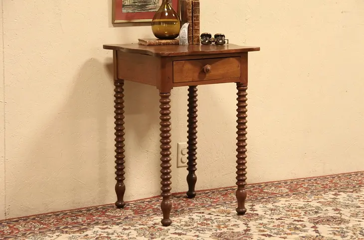Country Sheraton Cherry 1830 Spool Turned Lamp Table